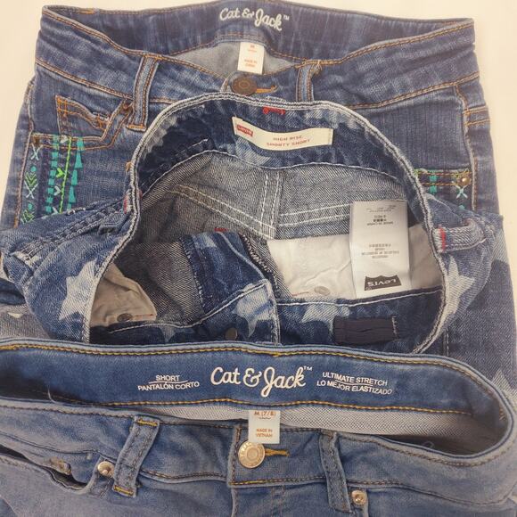 Levis Cat & Jack Girls Size 7 8 Lot Embroidered Blue Jeans Shorts Stretch Shorty - Picture 5 of 6